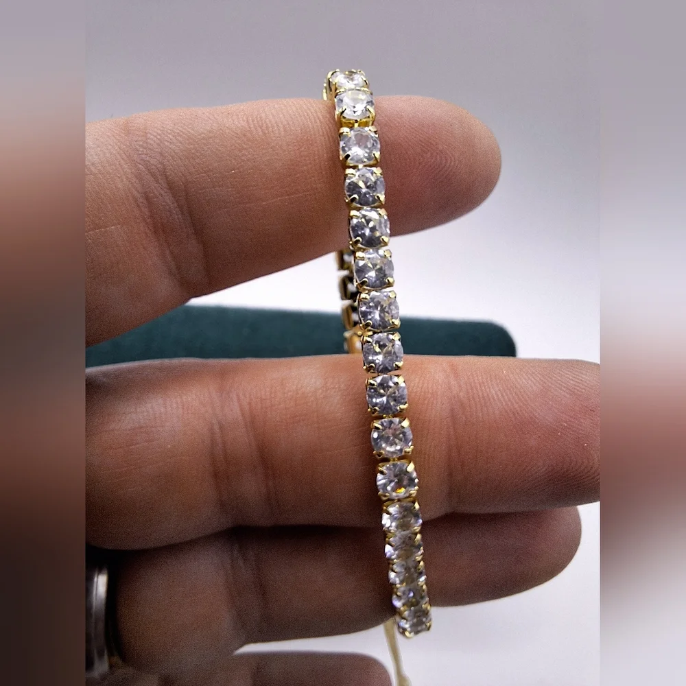 Gold-Tone Swarovski Crystal Adjustable Tennis Bracelet | Slider Style